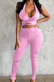 Black New Summer Halter Neck Backless Strapless Bandage Bodycon Pants Solid Color Two-Piece YNS1653-4