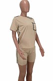Yellow Summer Short Sleeve Round Neck T-Shirt Shorts Gold Line Casual Two-Piece HHM6305-5