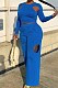 Blue Wholesal Long Sleeve Round Collar Crop Top Mid Waist Loose Shift Pants Hollow Out Solid Color Two-Piece WM21721-5