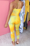 Yellow New Positioning Tie Dye Letter Printing Condole Belt Backless Bodycon Jumpsuits MLL119-2