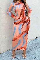 Pattern Euramerican Women Trendy Seyx Printing Long Sleeve Tight Long Dress AA5275