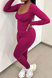 Black Autumn And Winter Long Sleeve Low-Cut Top Bodycon Pants Slim Fitting Pure Color Two-Piece MN8380-2