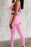 Pink New Summer Halter Neck Backless Strapless Bandage Bodycon Pants Solid Color Two-Piece YNS1653-3