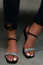 Black Square Toes Crystal Shoes Sexy Sandals XK8017