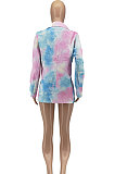 Multicolor Euramerican Women Fashion Tie Dye Printing Buttons Suit Jacket AA5272