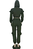 Black Cotton Blend Long Sleeve Zippet Hoodie Elasticband Pants Flounce Solid Color Sport Sets MN8333-3