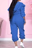 Pink Cotton Blend Long Sleeve Zippet Hoodie Elasticband Pants Flounce Solid Color Sport Sets MN8333-1