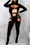 Red Club Women Hollow Out Crop Long Sleeve Insert Buckle Sexy Bodycon Jumpsuits MDF5258-3