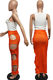 Orange Sexy Summer Sleeveless V Neck Tank Tight Hollow Out Letter Printing Hip Skirt Two-Piece H1636-6