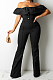 Black Simple Casual Flounce A Word Shoulder Button Slim Fitting Pure Color Collcet Waist Jumpsuits QZ5320-4