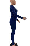 Gray Euramerican Women Trendy Solid Color Zipper Long Sleeve Tight Pants Sets MF5193-5