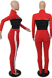 Red Wholesal New Spliced Long Sleeve Zippet Hoodie Coat High Waist Pants Sport Sets YMM9042-1