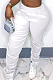 White Modest Cotton Blend Ruffle Slit Solid Colof Tapered Pants BBN190-1
