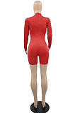 Apricot Women Long Sleeve O Collar Hollow Out Slim Fitting Solid Color Romper Shorts YMM9083-1