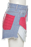 Summer Women Fashion Spliced pocket Sexy Hip Tight Casual Jeans Shorts SX04640