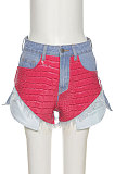 Summer Women Fashion Spliced pocket Sexy Hip Tight Casual Jeans Shorts SX04640