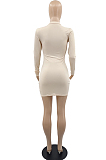 Black Women Long Sleeve O Collar Hollow Out Slim Fitting Solid Color Mini Dress YMM9085-4