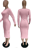 Purple Wholesal Simple Long Sleeve Round Neck Slim Fitting Solid Color Bodycon Hip Dress BBN196-2
