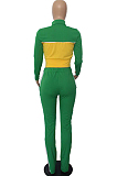 Green Wholesal New Spliced Long Sleeve Zippet Hoodie Coat High Waist Pants Sport Sets YMM9042-5