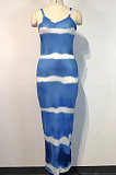 Wmen Printing Condole Belt Long Dress WDS210616