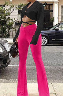 Black Wholesal Women Long Sleeve Lapel Neck Backless Tide Shirt Slim Fitting Flared Pants Two-Piece F88389-2