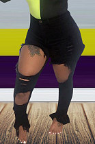 Black Women Hole Pure Color Split Long Pants NZ919-2