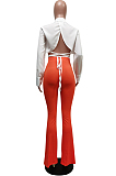 Green Wholesal Women Long Sleeve Lapel Neck Backless Tide Shirt Slim Fitting Flared Pants Two-Piece F88389-3