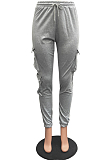 Gray Casual Pure Color With Pocket Drawsting Ankle Banded Pants H1653-3