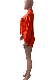 Rose Red Women Roman Cloth Long Sleeve Solid Color Cardigan Sport Casual Shorts Sets NK259-3