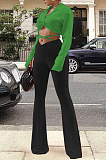 Black Wholesal Women Long Sleeve Lapel Neck Backless Tide Shirt Slim Fitting Flared Pants Two-Piece F88389-2