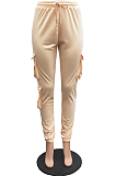 Cream White Casual Pure Color With Pocket Drawsting Ankle Banded Pants H1653-2