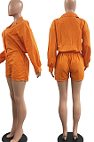 Orange Autumn And Winter Pure Color Long Sleeve Lapel Collar Collcet Waist Elestic Drawsting Romper Shorts H1687-2