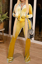 Yellow Women Korea Velvet  Long Sleeve Zipper Spliced Sport Pants Sets NK263-4