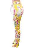 Yellow Women Shirred Detail Tight Mid Waist Long Pants NK105-2