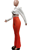 White Wholesal Women Long Sleeve Lapel Neck Backless Tide Shirt Slim Fitting Flared Pants Two-Piece F88389-1