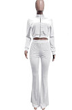 White Women Korea Velvet  Long Sleeve Zipper Spliced Sport Pants Sets NK263-2