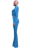 Brown Women Korea Velvet  Long Sleeve Zipper Spliced Sport Pants Sets NK263-9