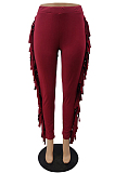 Wine Red Cute Tassel High Waist Solid Color Bodycon Pants MTY6568-1