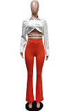 White Wholesal Women Long Sleeve Lapel Neck Backless Tide Shirt Slim Fitting Flared Pants Two-Piece F88389-1