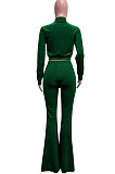 Dark Green Women Korea Velvet  Long Sleeve Zipper Spliced Sport Pants Sets NK263-8