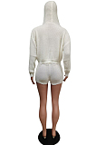White Autumn And Winter Simple New Long Seeve Hoodie Zippet Sweater Shorts Solid Color Two-Piece F88386-1