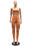 Brown Sleeveless U Neck Tank With Pocket Drawsting Sweat Pants Solid Color Casual Yoga Sets H1651-2