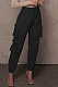 Black Casual Pure Color With Pocket Drawsting Ankle Banded Pants H1653-5