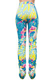 Colorful Women Shirred Detail Tight Mid Waist Long Pants NK105-1