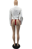 White Cute Tassel Cotton Blend Long Sleeve Lapel Neck With Pocket Solid Color Coat MTY6571-2