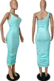 Orange Sexy Summer Oblique Shoulder Ruffle Collcet Waist Pure Color Bodycon Dress YNS1665-2