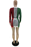 Colorful Ribber Letter Printing Long Sleeve Single-Breasted Coat Mini Skirts Fashion Two-Piece QC8028
