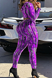 Purple New Printing Long Sleeve Round Neck Banage Strapless High Waist Bodycon Pants Two-Piece NYZ6030-3