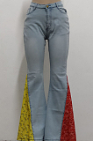 Drak Blue Fashion Spliced Water Washing High Waist Elastic Slim Fitting Jean Flared Pants SMR2395-2