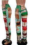 Green Fashion Loose Colorful Cute Patterns Printing Tassel Pants NYZ6031-1
